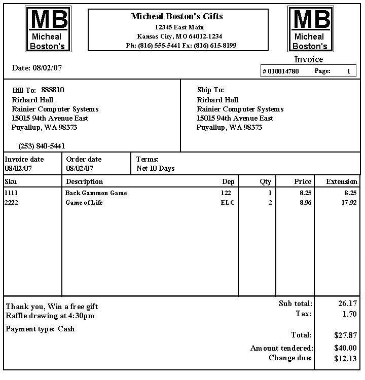 Point-of-sale full page invoice